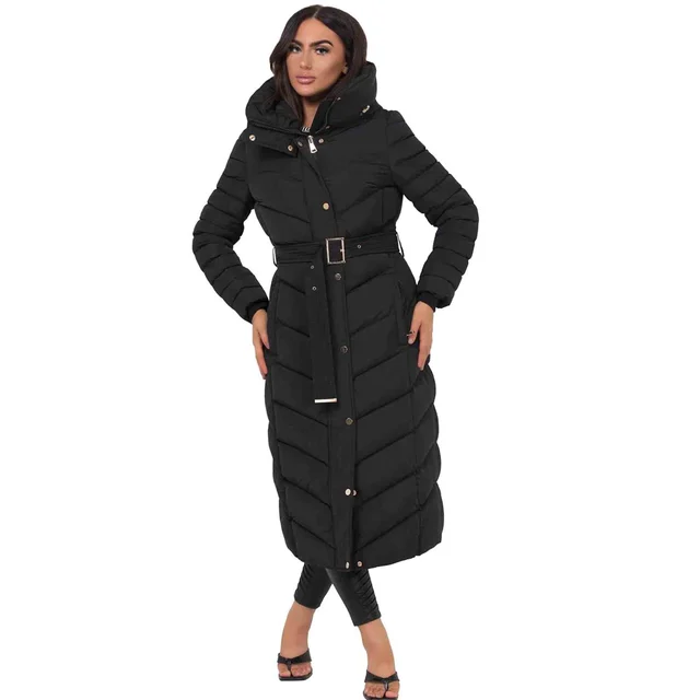 JESS Jess Women’s Long Puffer Coat with Belt & Hood