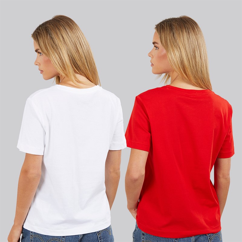 Calvin Klein Jeans Womens Logo Two Pack V-Neck T-Shirts Adrenaline Rush/Brilliant White - foto 2