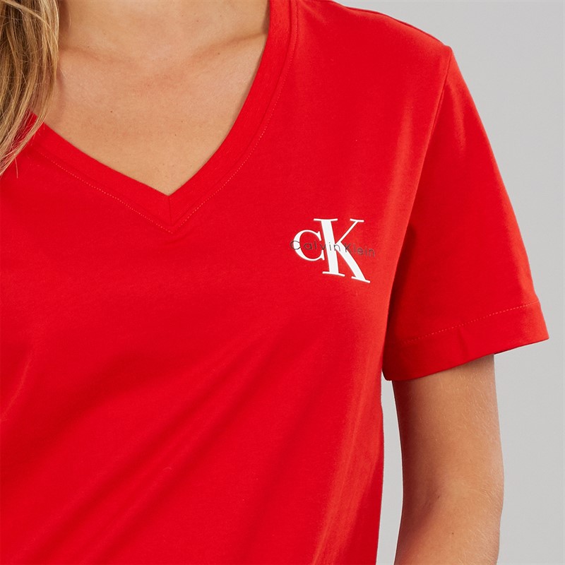 Calvin Klein Jeans Womens Logo Two Pack V-Neck T-Shirts Adrenaline Rush/Brilliant White - foto 3