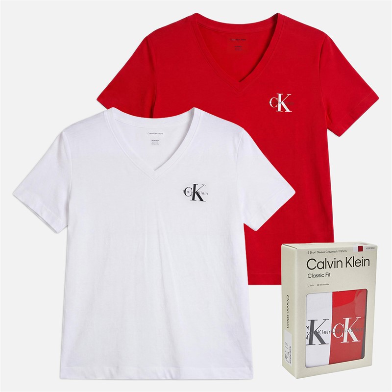 Calvin Klein Jeans Womens Logo Two Pack V-Neck T-Shirts Adrenaline Rush/Brilliant White - foto 5