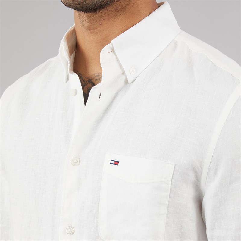 Tommy Jeans Mens Linen Long Sleeve Shirt Ecru - foto 3