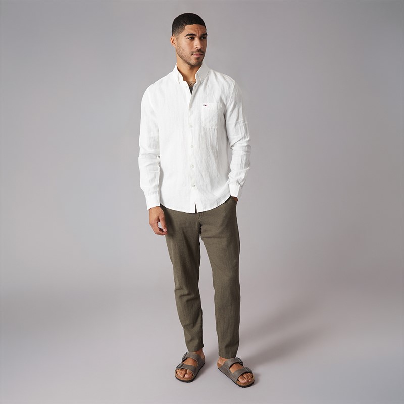 Tommy Jeans Mens Linen Long Sleeve Shirt Ecru - foto 4