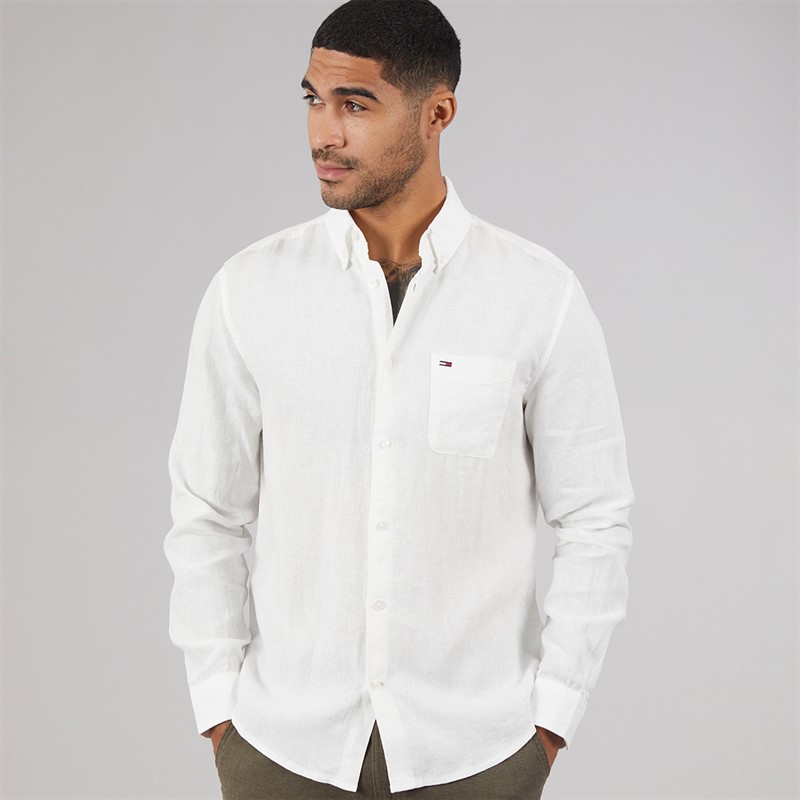 Tommy Jeans Mens Linen Long Sleeve Shirt Ecru - foto 5