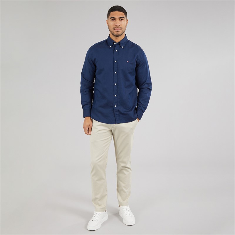 Tommy Hilfiger Mens Linen Blend Long Sleeve Shirt Carbon Navy - foto 4